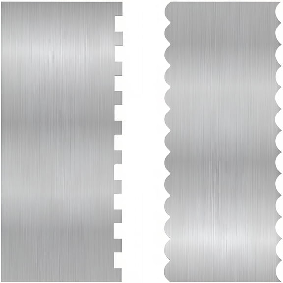 ACDANC 2 Pcs Stainless Metal Cake Scraper Smoother Double Sided Patterned Edge Cake Decorating Spatula Frosting Icing Tools Comb for Icing Cakes Buttercream