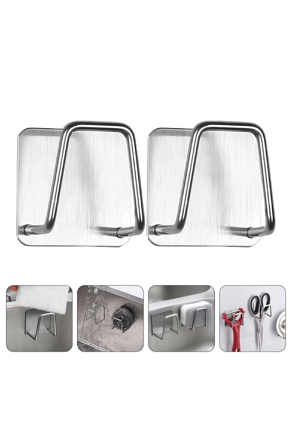 2 Pcs Stainless Steel Sponge Holder Holders for Sink Bob Hanging Silver