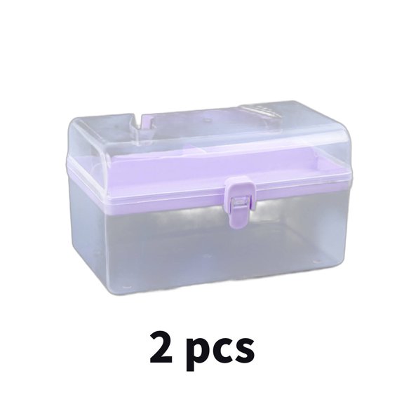 ACDANC 2 Pcs Storage Totes,Transparent Plastic Storage Containers with Lids,Portable Double Deck Storage Bins,Pulple