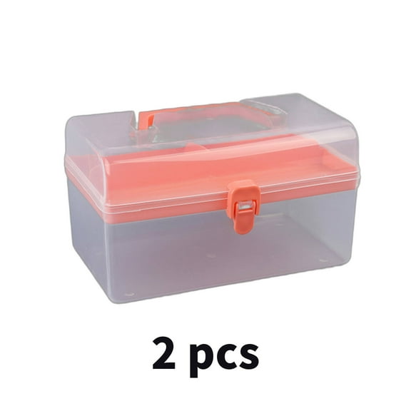 ACDANC 2 Pcs Storage Totes,Transparent Plastic Storage Containers with Lids,Portable Double Deck Storage Bins,Red