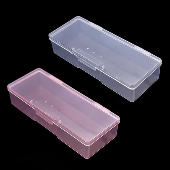 ACDANC 2 Pcs Transparent Nail Art Tool Organizer Empty Plastic Storage Box for Manicure & Pedicure Kits Multifunctional Rectangular Nail Supply Case (Pink White)
