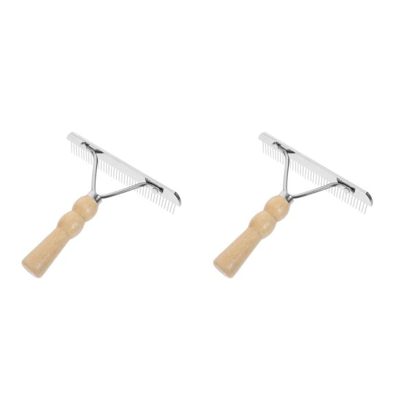 ACDANC 2 Pcs Undercoat Rake for Dogs, Pet Horse Hair Comb with Non-Slip Wooden Handle, Steel Comb for Medium & Large Pets Dog Cat Horse Flea Comb for Cats