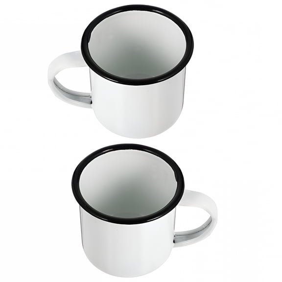 ACDANC 2 Pcs White Enamel Espresso Cups, Retro Mini Coffee Mugs with Handle, Lightweight Travel Drinking Vessels for Tea, Hot Chocolate, Camping, and Home Decor