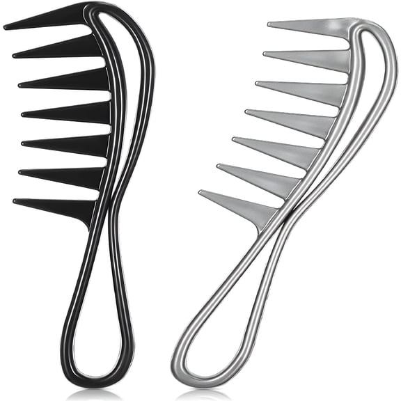 ACDANC 2 Pcs Wide Tooth Combs Salon Large Teeth Combs Afro Comb Curl Comb Hairstyle Comb Durable Hair Brush with Handle Antistatic Curly Hair Salon Barber Comb for Hair Styling Tool (Black, Grey)