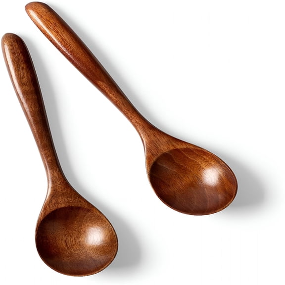 ACDANC 2 Pcs Wooden Spoons 6.7 Inch, Small Bamboo Teaspoon for Honey Tea Coffee Soup, Sturdy Little Wood Serving Table Spoon Set for Eating with Unique Design