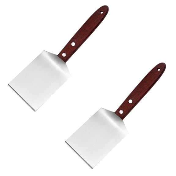 ACDANC 2-Piece Small Square Stainless Steel Spatula Set,Heavy-Duty Non-Slip Wooden Handle,Durable Rust-Resistant Metal Turner for Baking,Cooking,Griddles,Cakes,Cheese&Flat-Top Grill Use