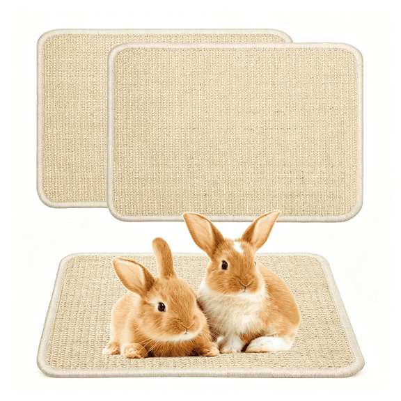 ACDANC 2 Pieces Rabbit Scratcher Mat, Natural Sisal Cat Bunny Rabbit Scratching Pad, Rabbit Animal Scratch Pad Rug for Indoor Horizontal Cat Floor Scratching Mats Rug, Furniture Protector (Beige)