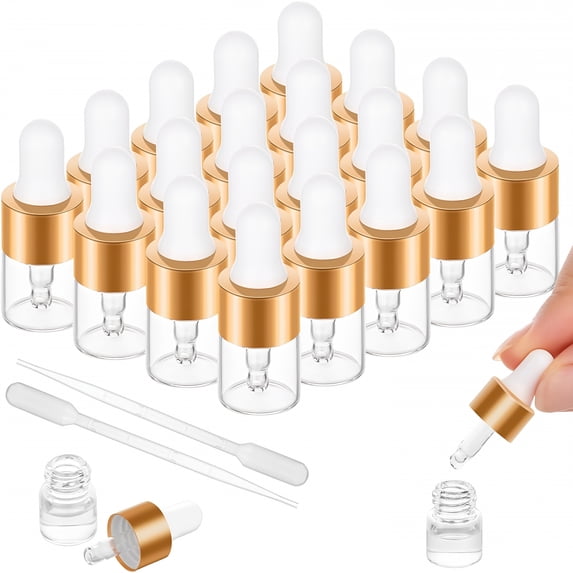 ACDANC 20 Pack Mini Dropper Bottle for Cuticle Oil,1Ml Small Sample Essential Oil Dropper Bottles for Travel,Clear Empty Vials for Cosmetic Perfume