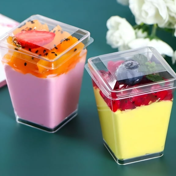 ACDANC 20 Pcs 150ml Plastic Dessert Cups With Lids, Clear Mini Shooters For Banana Pudding, Yogurt Parfait, Jello, Fruit Trifle, Disposable Party Treat Containers