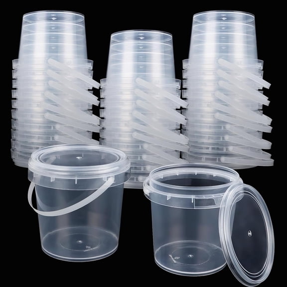 ACDANC 20 Pcs 16 Oz Slime Containers with Lids and Handles, Plastic 500Ml Storage Bucket Containers, Clear Slime Storage Case for Slime Diy Art Craft, Mini Toy, Pigment, Small Tools