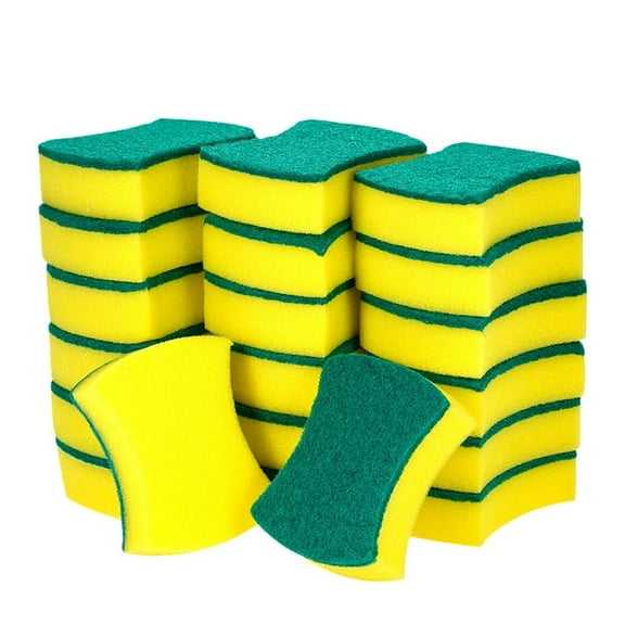 ACDANC 20 Pcs Kitchen Sponges,Dual-Sided Heavy Duty Scrub Sponges for Dishes,Non-Stick Pots, Absorbent & Scouring,Yellow