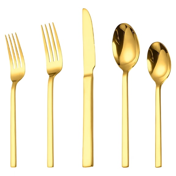 ACDANC 20-Piece Flatware Set,Forged Cutlery Set,Matte Gold Silverware Service for 4,Stainless Steel Tableware with Square Handle for HomeRestaurant,Dishwasher Safe