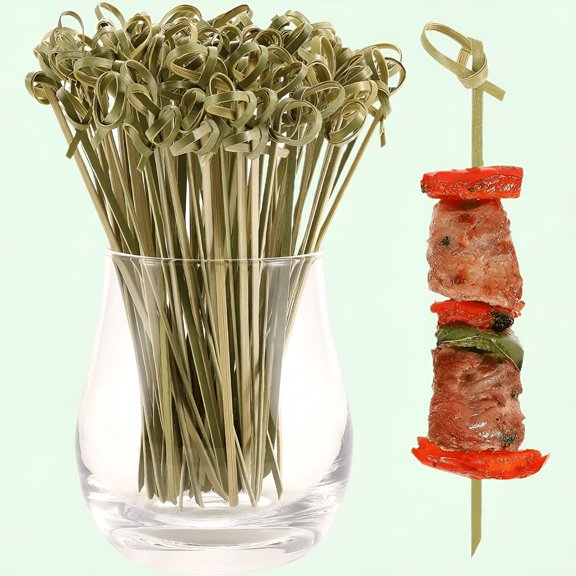 ACDANC 200 Pack 6 Inch Bamboo Knot Skewers for Appetizers and Cocktails - Eco Friendly Decorative Toothpicks for Party Buffet Catering Bar Kitchen Garnish