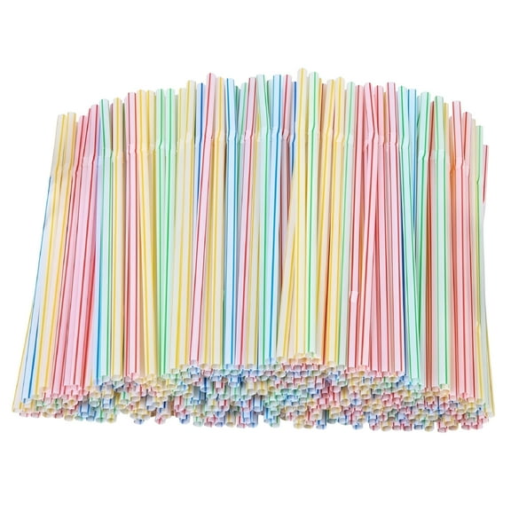 ACDANC 200 Pcs Flexible Plastic Straws,Bendable Straws Plastic Drinking Straws,Colorful Bendy Straws,Striped,Assorted Colors,8'' High