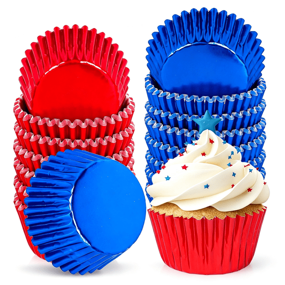 ACDANC 200 Pcs Red and Blue Foil Cupcake Liners,Metallic Baking Cups Muffin Wrappers for July 4Th Independence Day Patriotic Party Supplies,Memorial Day Veterans Day Anniversary Decor