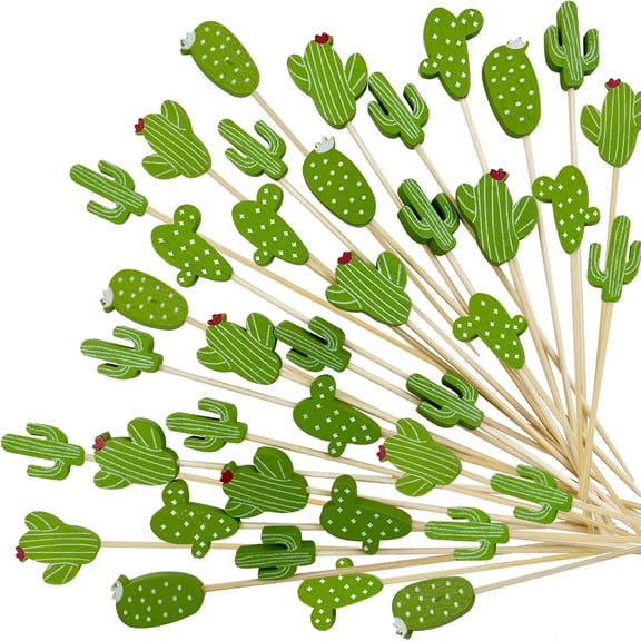 ACDANC 200Pcs Cactus Cocktail Picks,Tropical Cacti Cocktail Picks 4.7 Inch Toothpicks for Appetizers Drinks Fruits Hawaiian Party Food Garnish Skewer Sticks