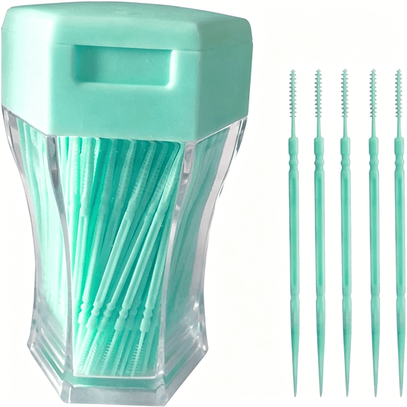 ACDANC 200Pcs Double-Head Toothpicks Soft Plastic Oral Care Interdental Floss Cleaners Toothpicks,Floss Picks,Interdental Brushes,Braces Flossers,Braces Brush(Light Green)