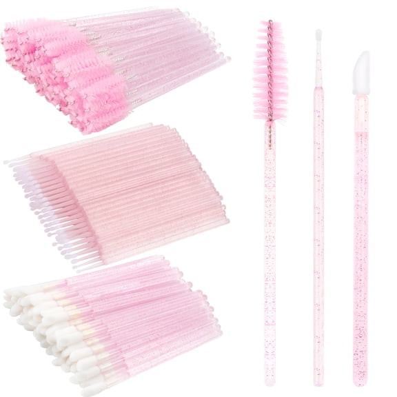 ACDANC 200Pcs Eyelash Extension Supplies Kit,Disposable Lash Spoolies Brushes Micro Swab Brushes Mascara Wand Lip Brushes for Eyelash Extension Tattoo Lipstick Applicator(Crystal Pink)