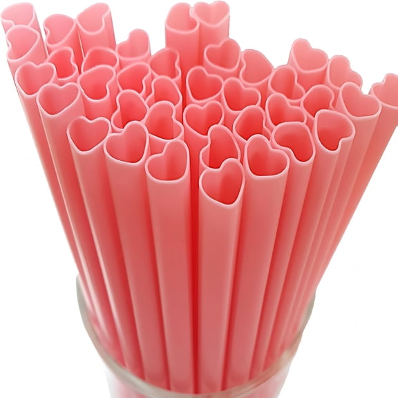 ACDANC 200pcs Heart Shaped Pink Straws Disposable Drinking Cute Straw Individually Wrapped Pink Plastic Straw Galentines Day, Cocktail, Birthday Party, Bridal Shower, Wedding Decorations