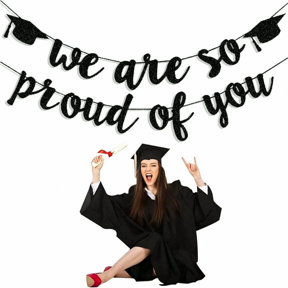 ACDANC 2025 Graduation Party Banner Decorations Black Glitter "We Are So Proud of You" Garland for School,Home,Car,and Celebration Decor