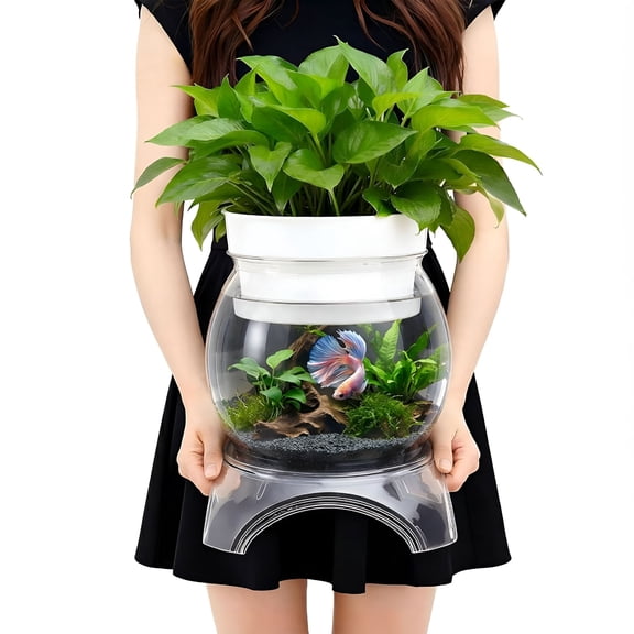 ACDANC 2026 New 1 Gallon Plastic Aquaponic Betta Fish Tank with Base and Top, Large Bowl Shatterproof Ecosystem Aquarium with Clear Clarity for Terrarium, Flower Vase Betta Fish Centerpiece Gifts