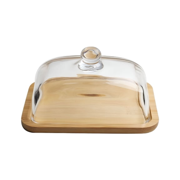 ACDANC 2026 New 1 Pack Wood Cake Stand with Lid,Rectangular Cake Stand,Small Cake Plate Holder with Clear Glass Bell,Cake Display Server Tray for Kitchen,Birthday Parties,Baking Gifts (5 X 7.24In)