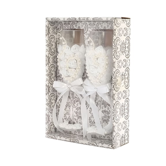 ACDANC 2026 New 1 Pair of Bridal and Groom Champagne Flutes Elegant Flower Imitation Pearl Decor Drinking Glasses for Weddings, Bridal Showers, Romantic Celebrations, Special Occasions, Toasts.