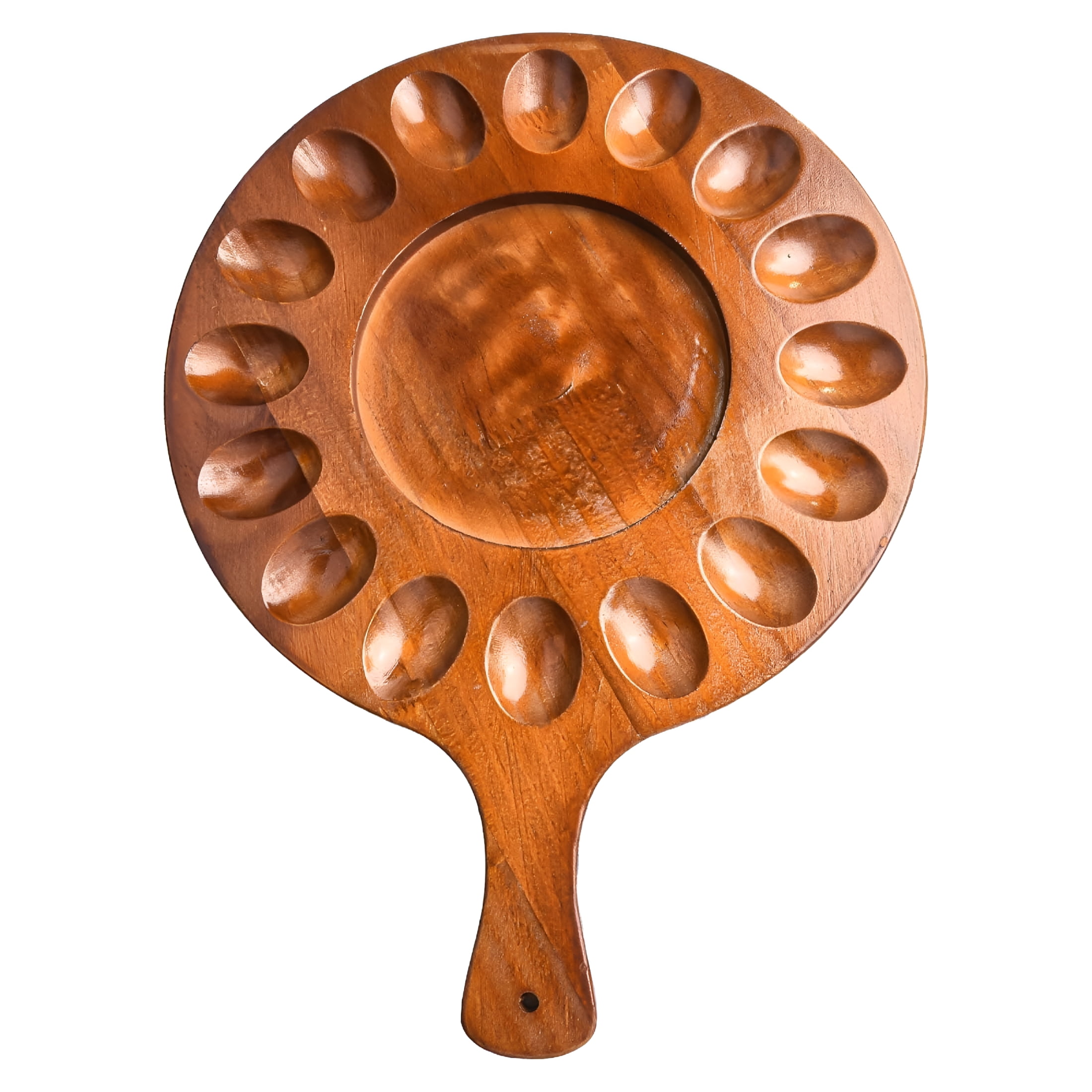 ACDANC 2026 New 1 Pcs Deviled Egg Platter,15.75*11.61Inch Wooden Deviled Egg Tray 16 Holes Round Egg Holder Charcuterie Board Easter Deviled Egg Carrier for Kitchen Countertops Deviled Egg Board