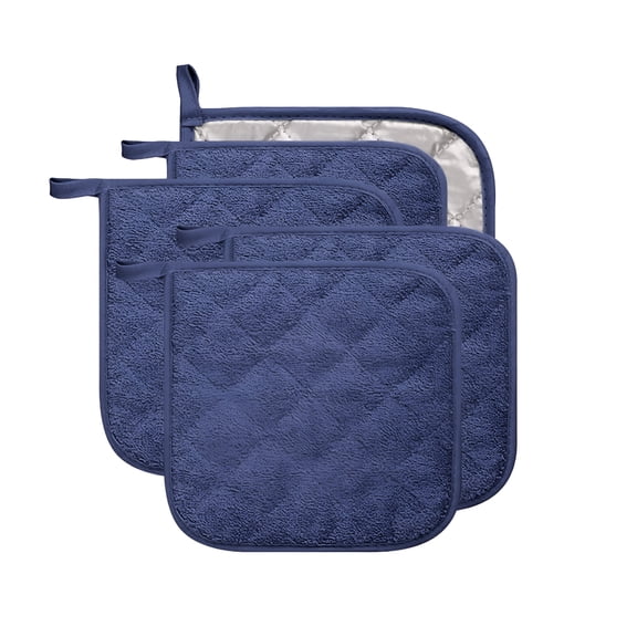 ACDANC 2026 New 100% Cotton Kitchen Everyday Basic Terry Pot Holder Heat Resistant Coaster Potholder for Cooking and Baking Set of 4 for Kitchen, Baking, Bbq, Oven Use, Countertop Navy Pot Holders