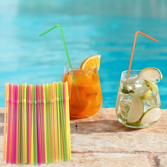 ACDANC 2026 New 100-Pack Bpa-Free Flexible Plastic Straws 8.2" Colorful Striped Bendable Straws for Spring/Summer Parties,Boba Tea & Coffee Shops(Food Grade,Diy Slush & Milkshakes) Colorful