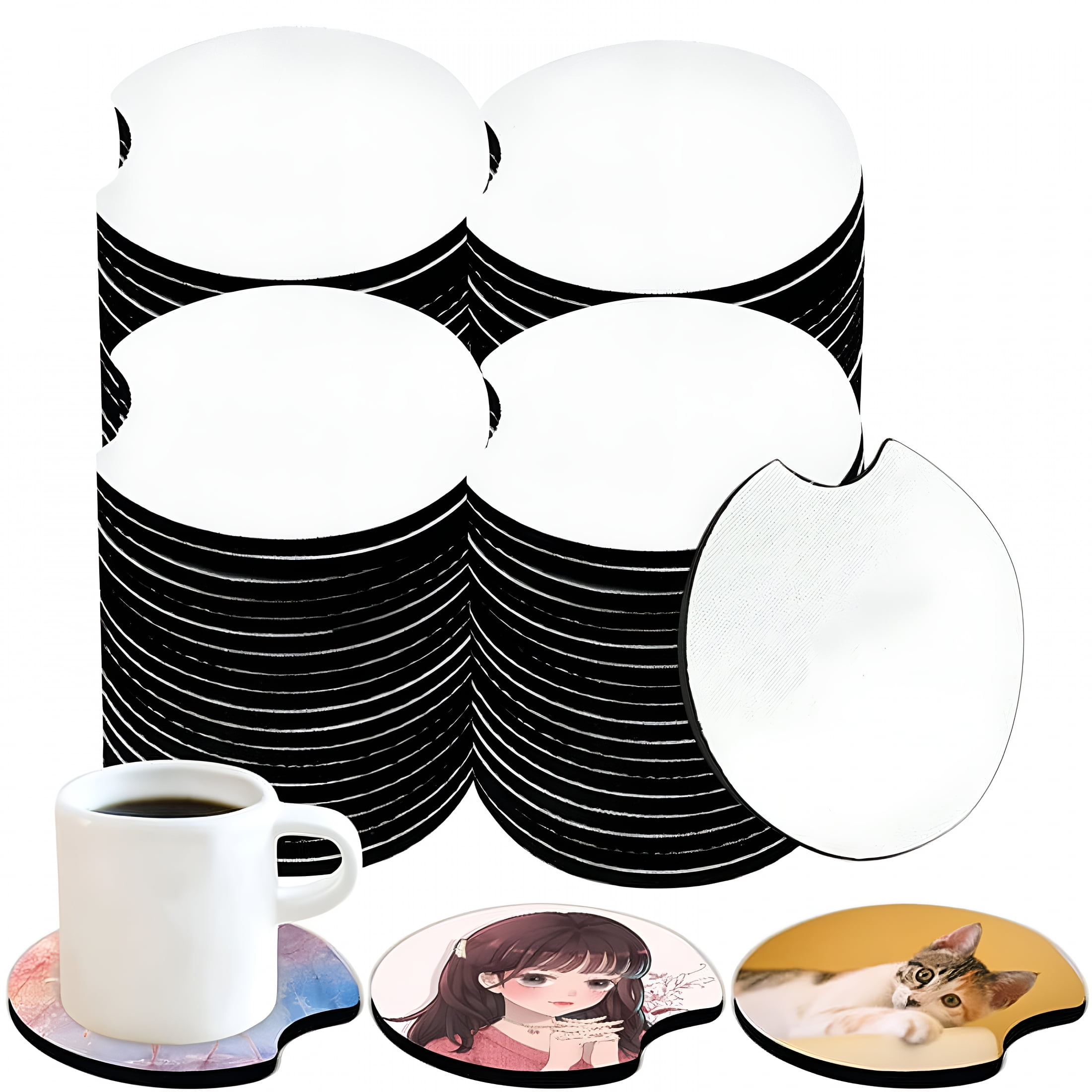 ACDANC 2026 New 100 Pcs of Sublimation Blank Car Coasters,Round Opening Blank Coasters,Used for Sublimation Diy Crafts for Car,Home,Office Car Coasters