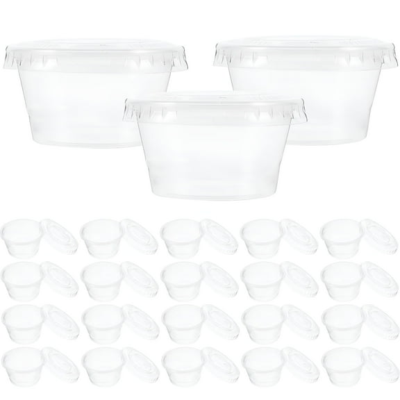 ACDANC 2026 New 100 Pcs Takeaway Sauce Cup Pudding Container Disposable Seasoning Dish Plastic Mug Food Containers with Lids Snack Small Condiment Cups