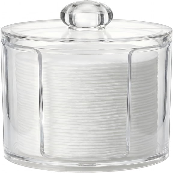 ACDANC 2026 New 10Oz Cotton Round Holder with Lid,Clear Plastic Makeup Pad Organizer with U-Shaped Side Slot,Vertical Dispenser for Cosmetic Cotton Rounds and Makeup Remover Pads,Compact Storage