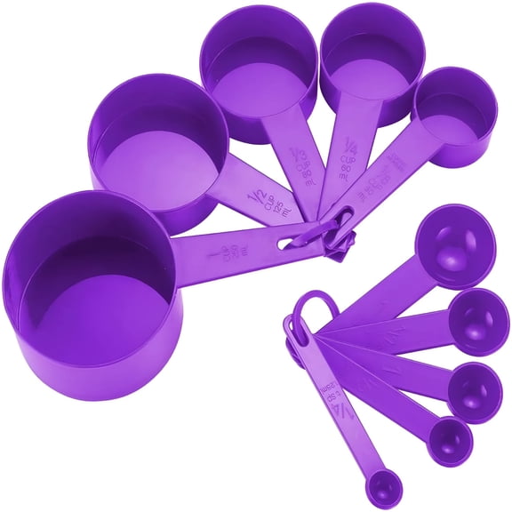 ACDANC 2026 New 10Pcs 7 Color Measuring Cups and Measuring Spoon Scoop Silicone Handle Kitchen Measuring Tool (Color : Purple)