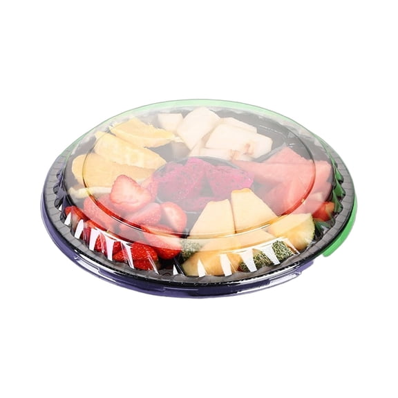 ACDANC 2026 New 10Pcs Round Plastic Divided Appetizer Tray Grid Design Fruit Platte Low Temperature Resistance Vegetable Trays Black for Parties Buffets Picnics Catering Family Gatherings