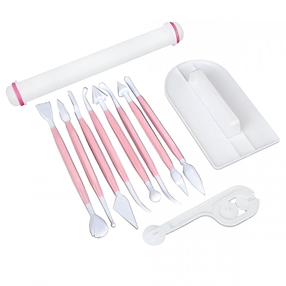 ACDANC 2026 New 11 Pcs Sugarcraft Fondant Smoother Cutter Embosser Baking Rolling Tool Kit Set for Home, Bakery, Cake Decorating, Pastry Pink
