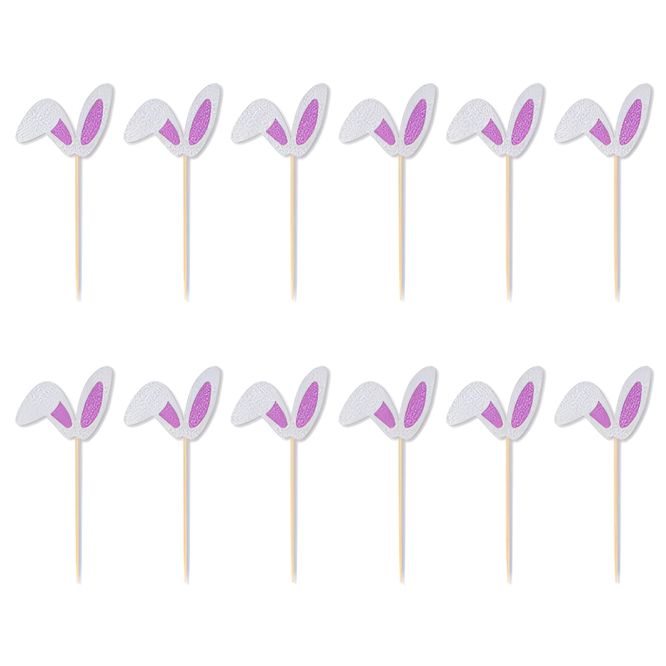 Acdanc Rabbit ACDANC 2026 New 12 Pcs Easter Bunny Ear Cupcake Toppers Rabbit Ears ...