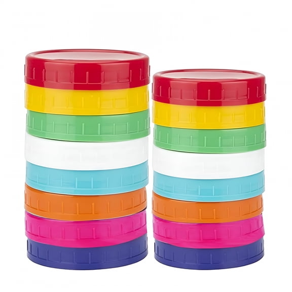 ACDANC 2026 New 16 Pack Colored Plastic Jar Lids - 8 Wide Mouth&8 Regular for Jars, Kitchen Storage, Canning, Food Preservation, Home Organization, Pantry, Diy Projects