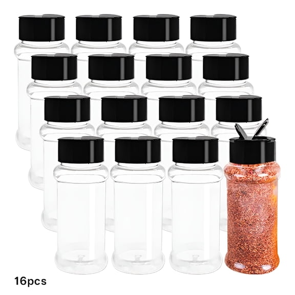ACDANC 2026 New 16 Pcs Plastic Spice Jars 3.5Oz/100Ml,Empty Seasoning Storage Containers,Clear Reusable Shaker Bottles with Black Cap for Spice,Pepper,Herbs,For Kitchens,Pantries,Food Prep,Organizing
