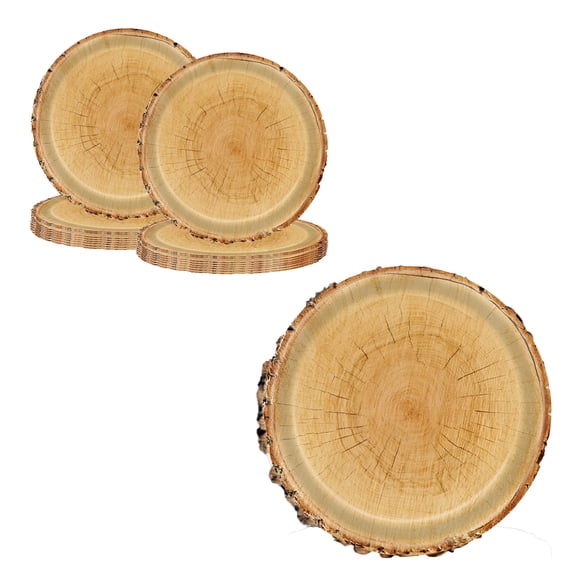 ACDANC 2026 New 16 Pieces Camping Wood Grain Dinner Plates Hunters Plates Hunting Birthday Party Decorations Lumberjack Dinner Camping Party Decorations Kitchen Plates