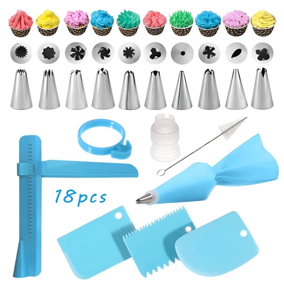 ACDANC 2026 New 18 Pcs Cake Baking Decorating Kit Set Piping Tips Pastries Icing Bag Nozzles Tool Diy, Cake Decorating, Baking, Icing, Pastry Making, Home Baking, Birthday Parties
