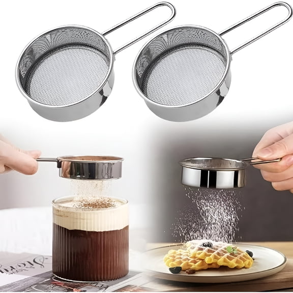 ACDANC 2026 New 2 Pack Powdered Sugar Sifter - Flour Sifter for Baking - Mini Small Drainer for Baking,Powder,Sugar and Coffee Pastas Tea Strainer for Home Kitchen,Bakery,Cafe,Coffee Bar