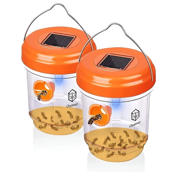 ACDANC 2026 New 2 Pack Wasp Traps Solar Powered Bee Baits with Uv Led Light Outdoor Hanging Fly Traps Reusable Hornet Trap Hornet Traps Wasp Killer for Indoor Outdoor Patio Garden Home