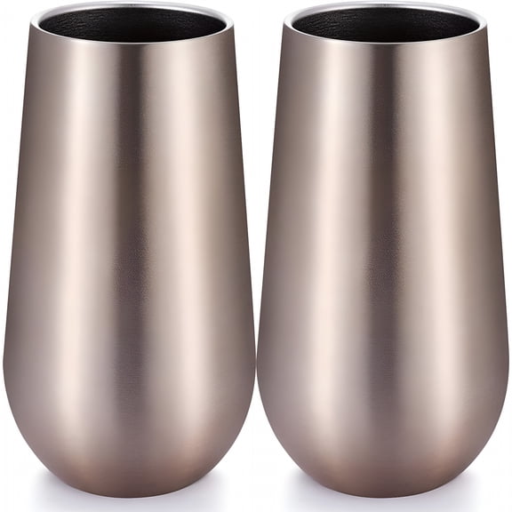 ACDANC 2026 New 2 Packs Double-Insulated Stemless Champagne Flutes Wine Tumbler,Unbreakable Cocktail Cups Reusable Champagne Toasting Glasses with Lids (Champagne,6 Oz)