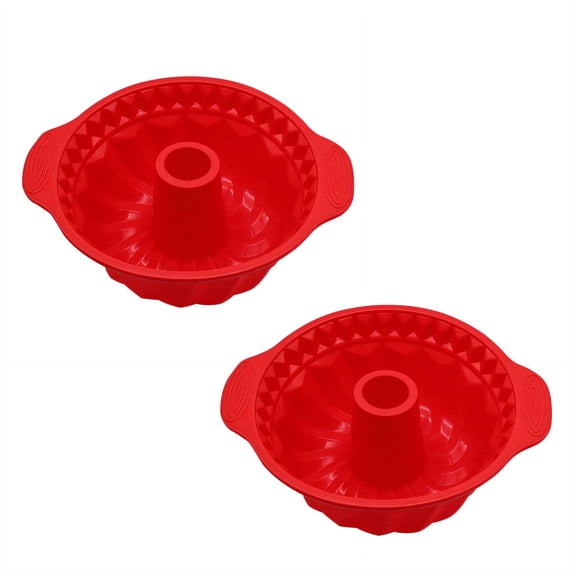 ACDANC 2026 New 2 Pcs Bundt Cake Pan High and Low Temperature Resistance Circle Bundt Cake Pan Nonstick Easy Release Bundt Pan for Home Baking Parties Dessert Red