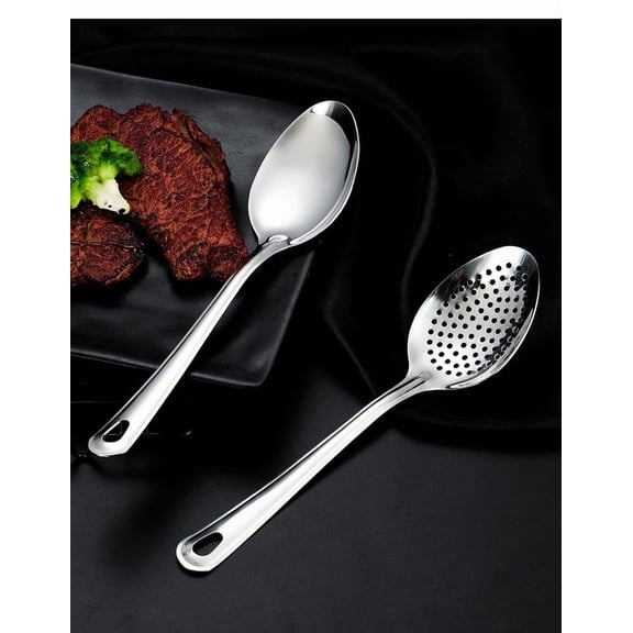ACDANC 2026 New 2 Pcs Cooking Spoon Set,Premium Stainless Steel Cooking Slotted Spoons,Kitchen Utensils Set,Thickened Material Slotted Spoon, for Frying, Stirring, Draining, Sauting, Serving