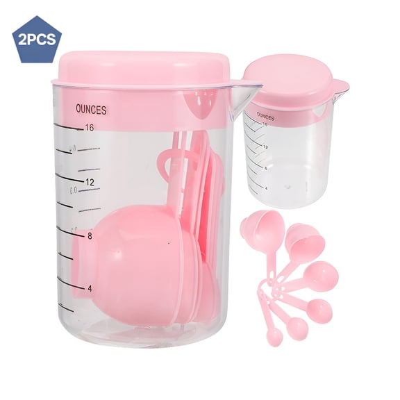 ACDANC 2026 New 2 Sets Table Spoons Plastic Measuring Cup Containers for Storage Transparent Scale Cups Measure for Kitchen,Baking,Cooking,Meal Prep Pink
