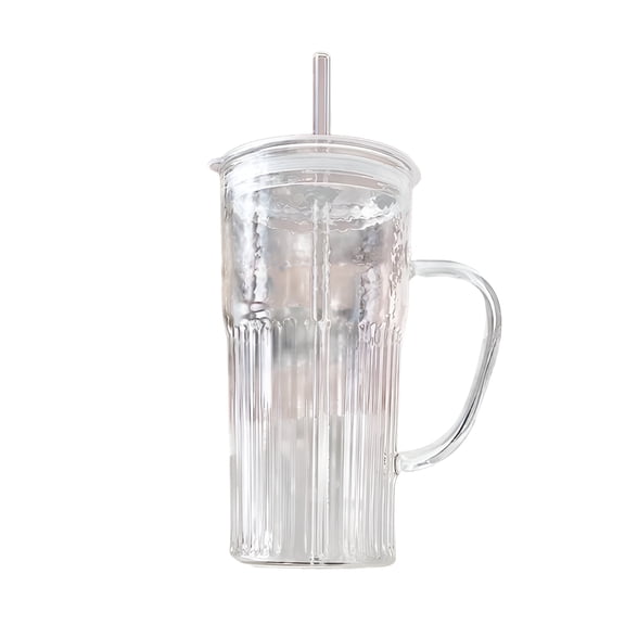 ACDANC 2026 New Ribbed Glass Tumbler with Handle&Lid,Large Iced Coffee Cups with Straws,Modern Glass Mug for Cold&Hot Beverages,Travel Cup for Smoothies,Tea,And Juice