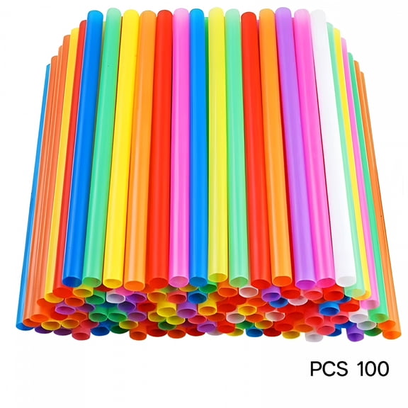 ACDANC 2026 New 200 Pcs Plastic Straws Disposable Flat Mouth and Straight Drinking Straws Smoothie Drink Straws for Wedding Birthday Party Favors- 26X0.6 Cm (Red)