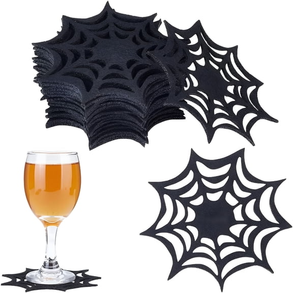 ACDANC 2026 New 20Pcs Felt Spider Web Decoration Spider Web Drink Coasters Black Spider Web Coaster Cup Tea Coffee Coasters for Home Kitchen Party Table Decoration 4.4X0.1"